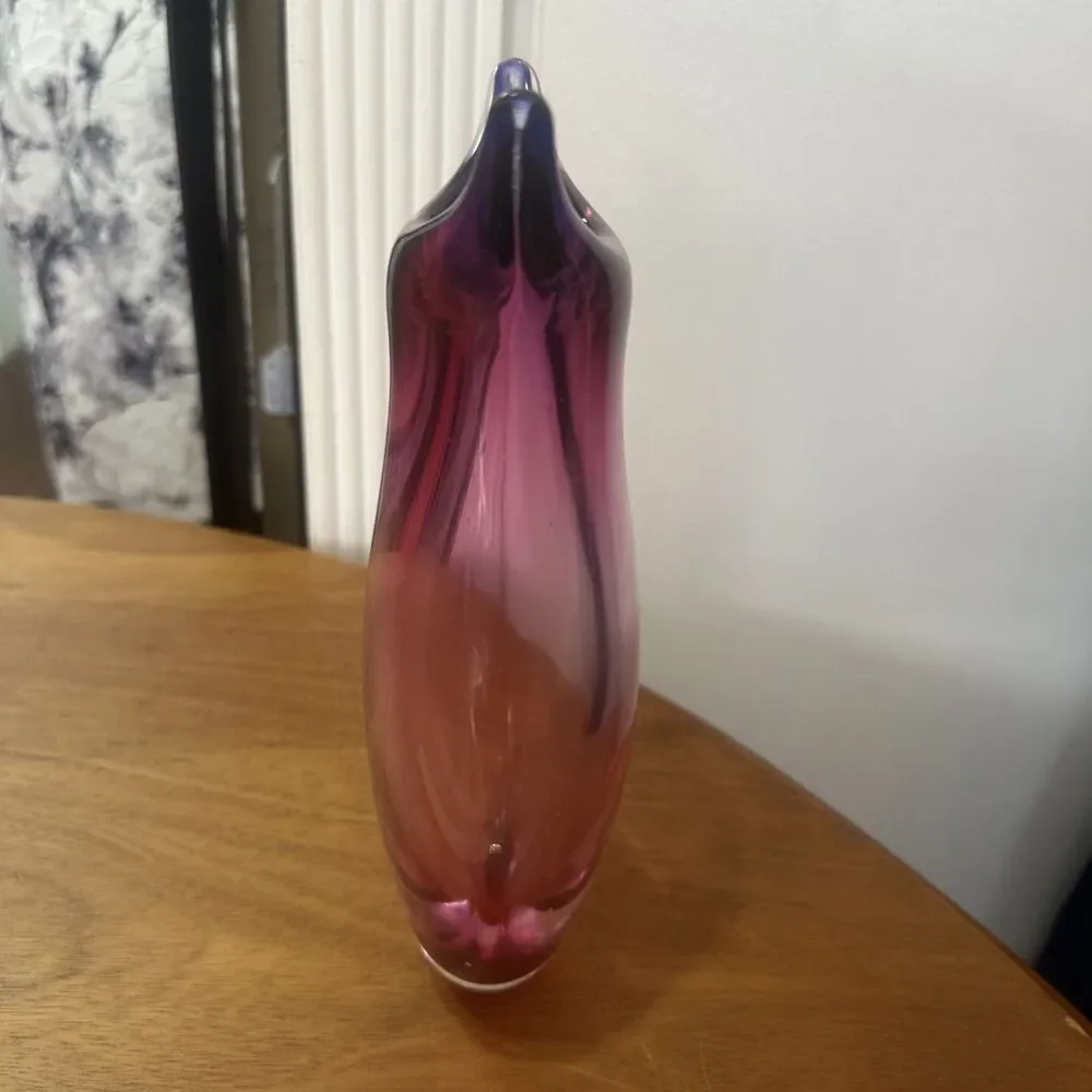Bohemian Czech Republic Mid Century Art Glass Vase Hand blown Pink Sommerso